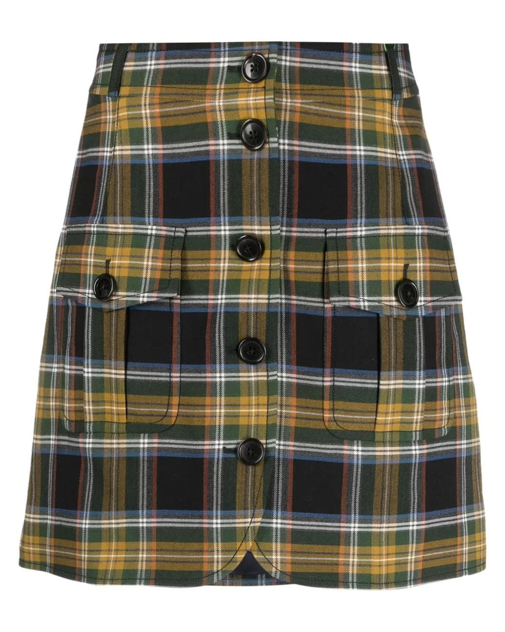 KENZO Green Plaid-Check A-Line Miniskirt