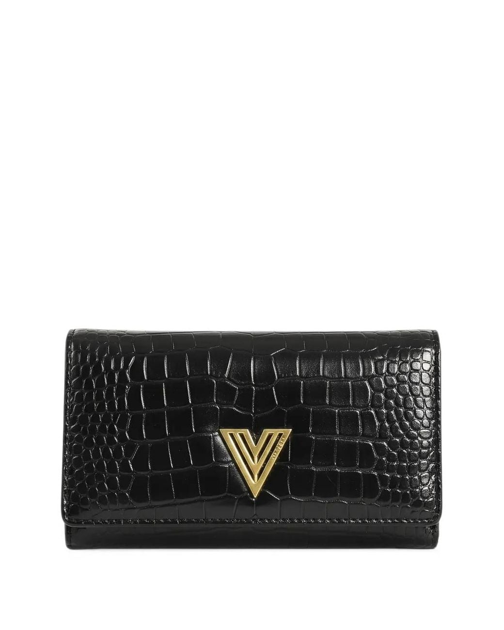 ViCOLO Black Crocodile-Effect Logo-Plaque Clutch