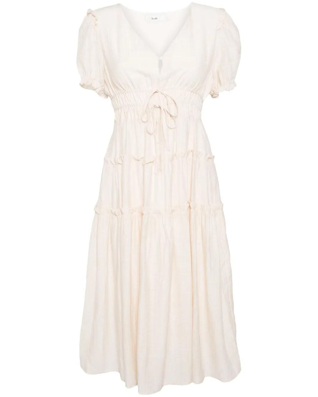 B+ AB Natural Pleated Tiered Midi Dress