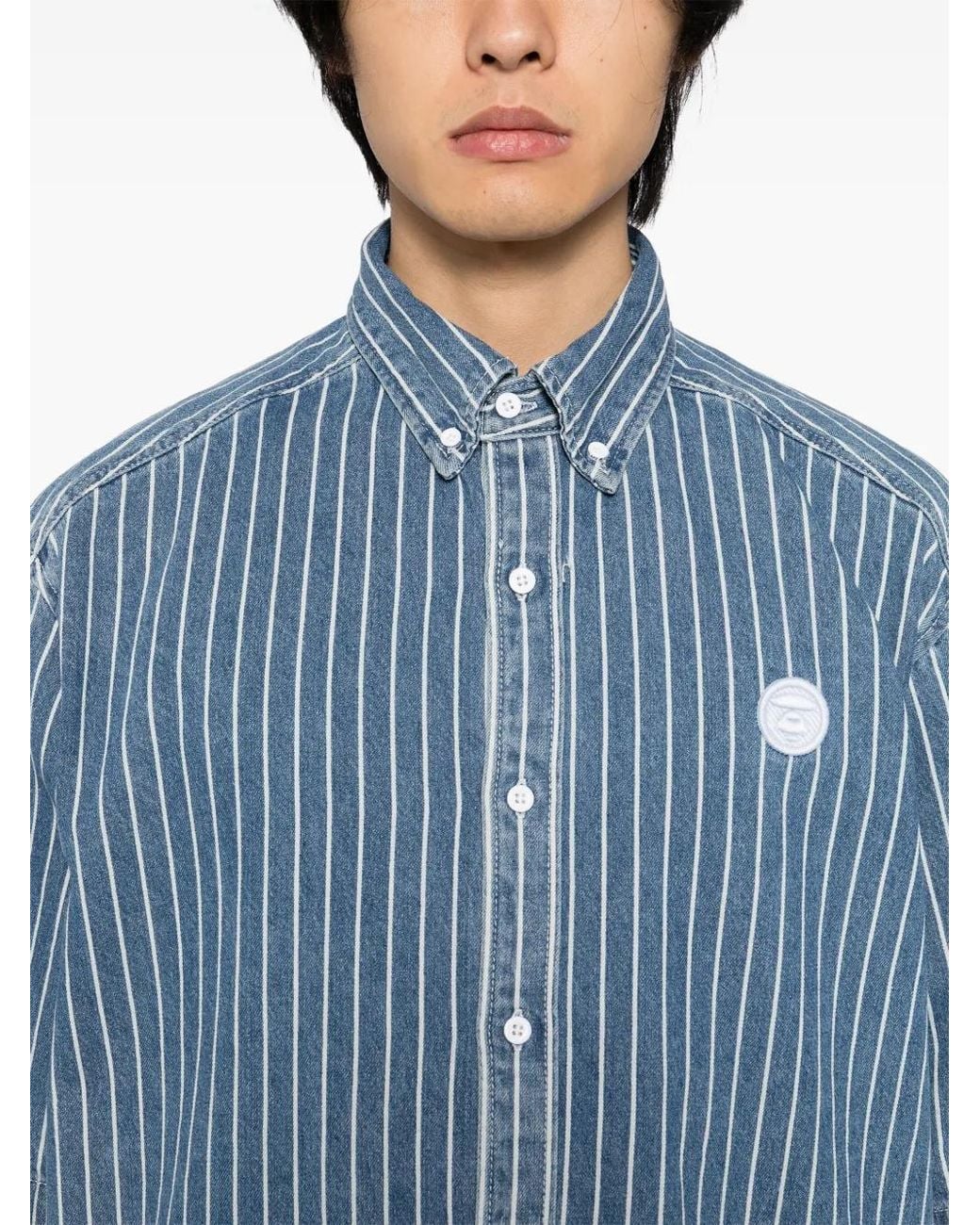 Aape By A Bathing Ape Blue Striped Denim Shirt for men