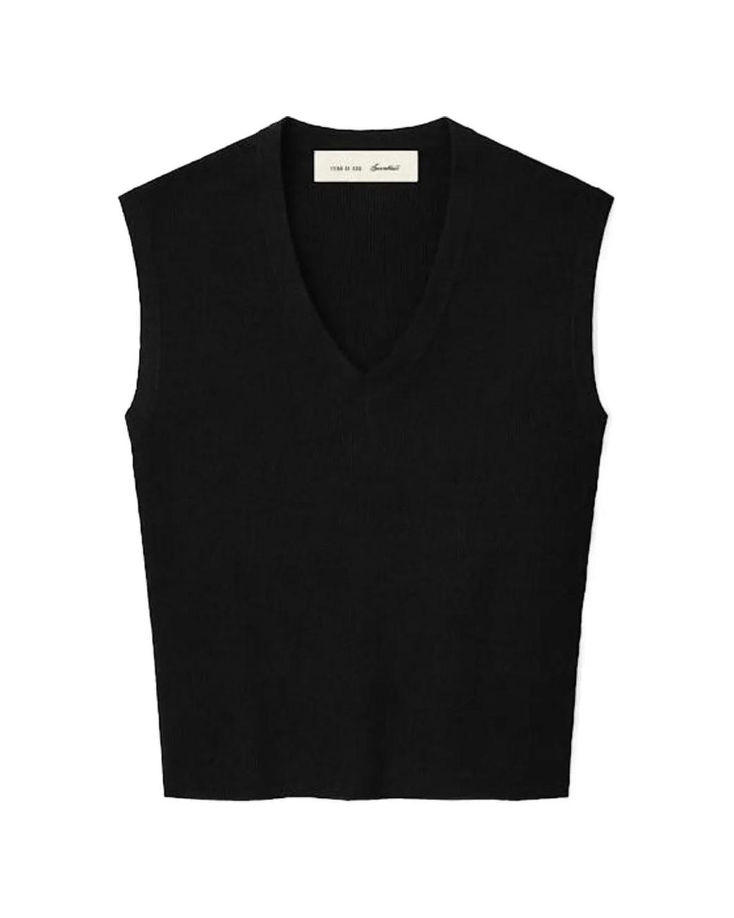 Fear Of God Black Rib-Knit V-Neck Cropped Tank Top