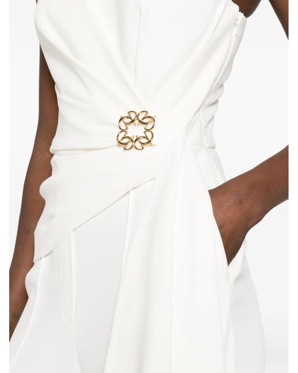 Elie Saab White Cady One-Shoulder Appliqué Jumpsuit