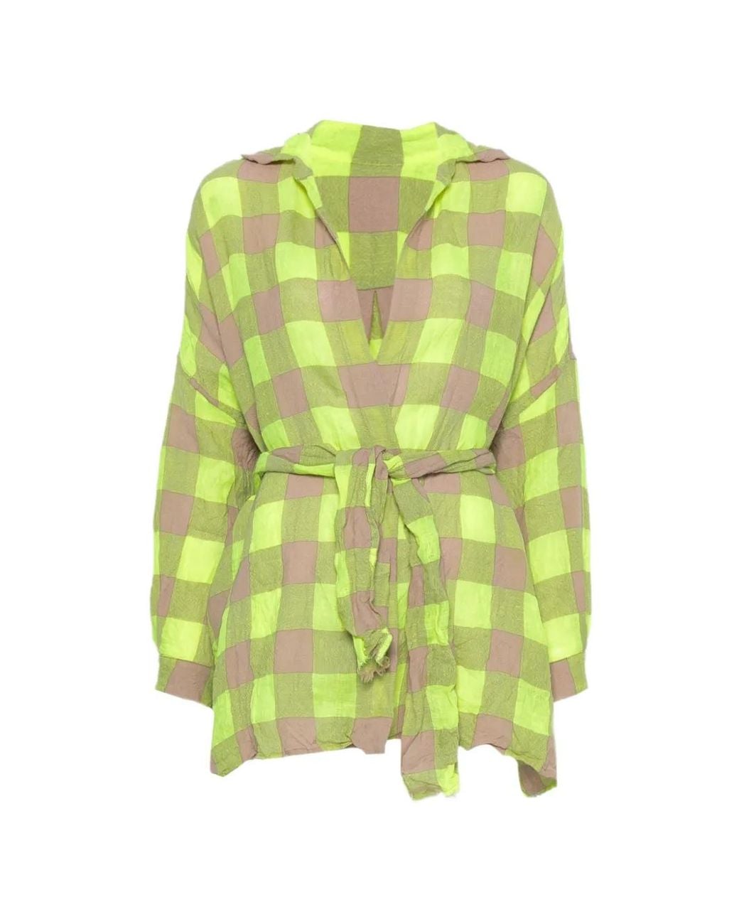 Daniela Gregis Green Check-Pattern Belted Shirt