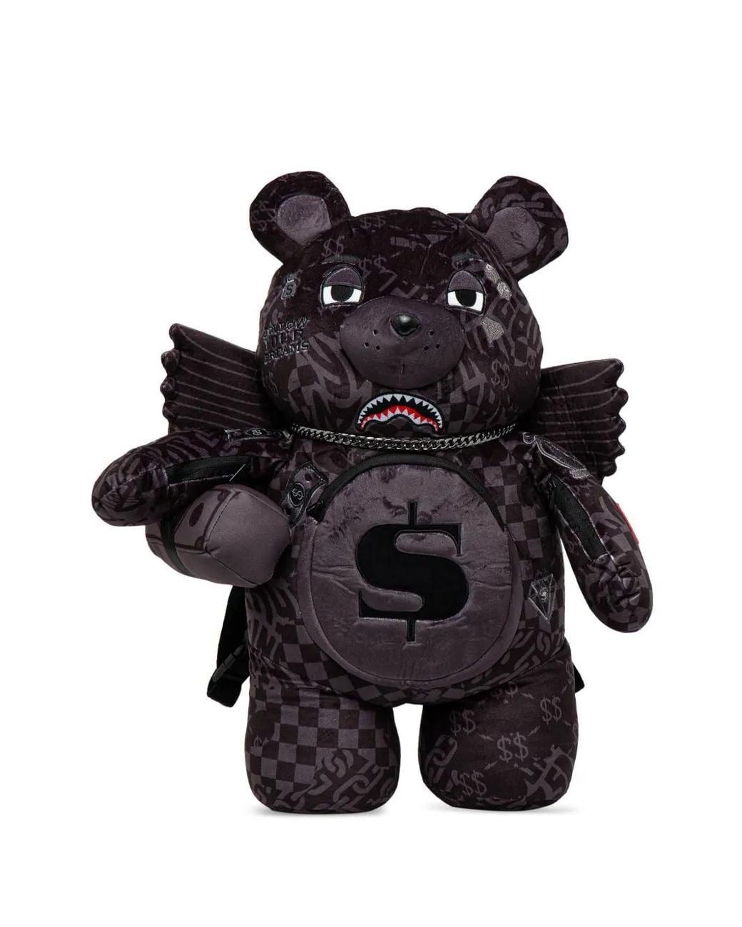Sprayground Black Large 4Am Money Wing Bear Check-Pattern Backpack