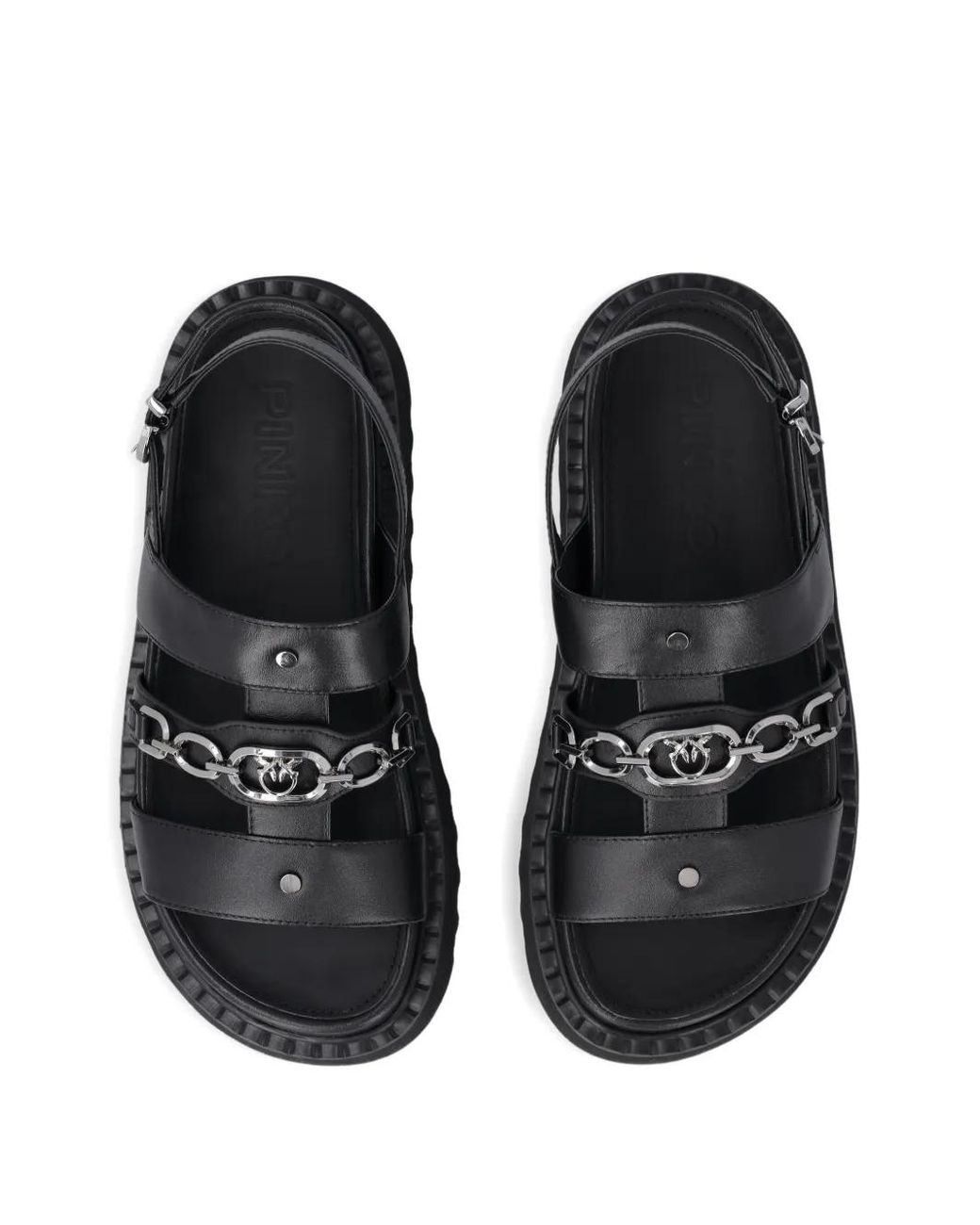 Pinko Black Leather Sandals With Chain