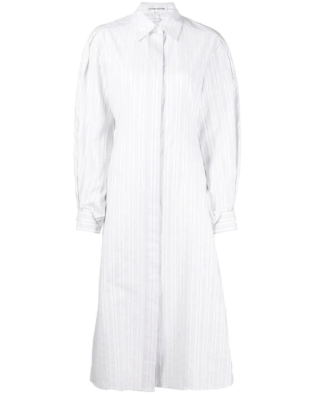 Victoria Beckham White Vertical-Stripe Shirt Dress