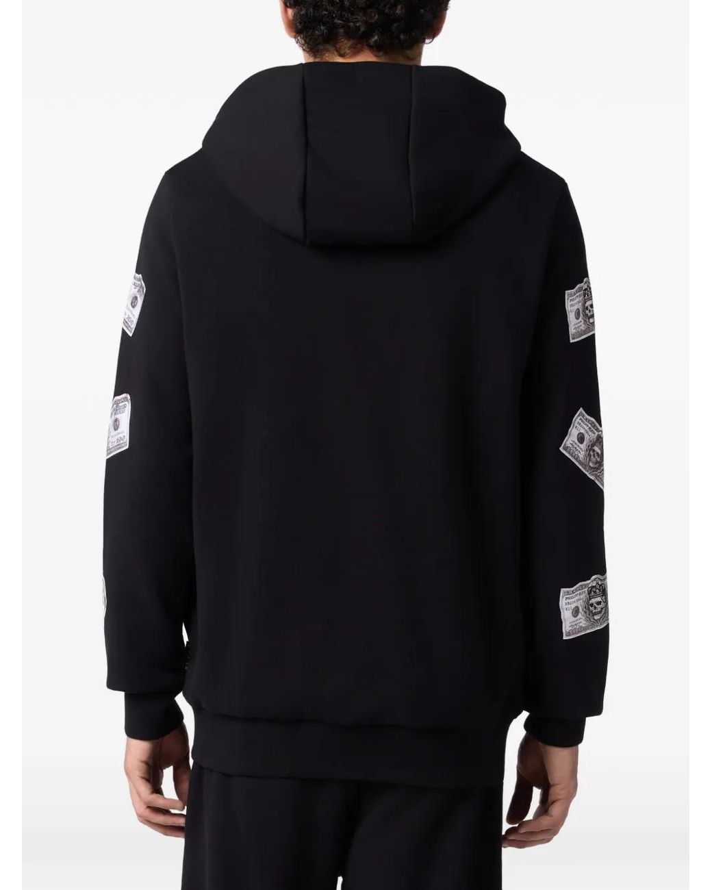 Philipp Plein Black Zip Hoodie Dollar Stones for men