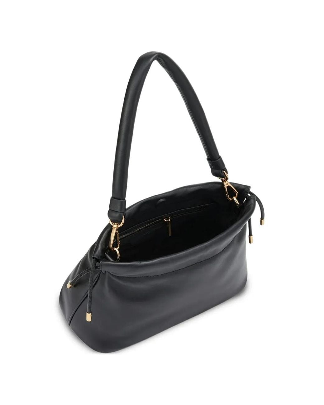 POTAMY Black Drawstring Leather Shoulder Bag