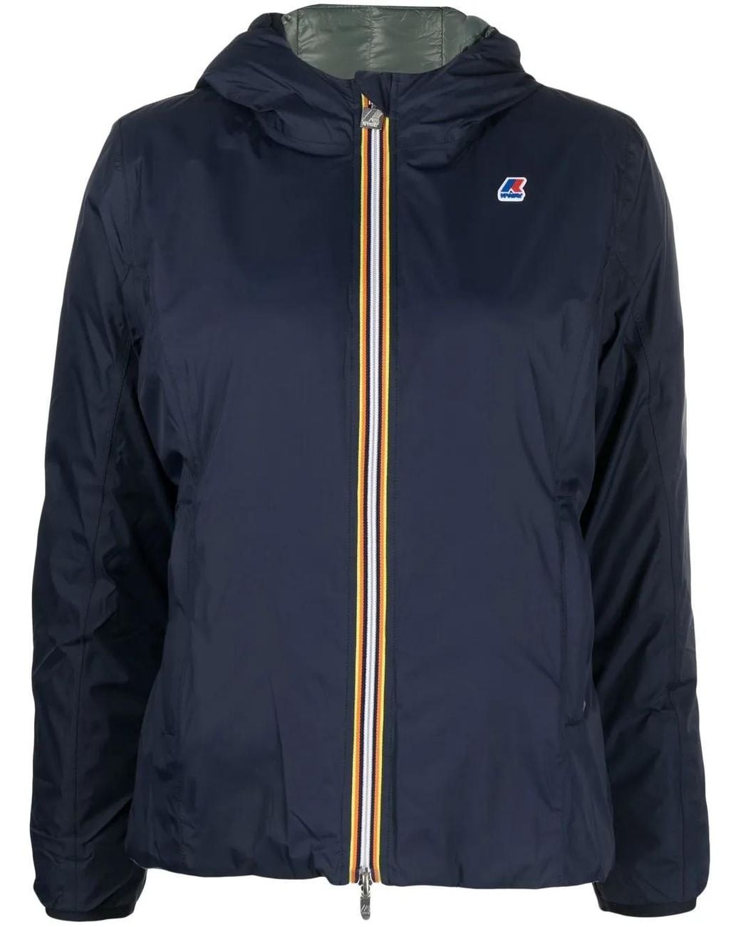 K-Way Blue Stripe-Detail Hooded Down Jacket
