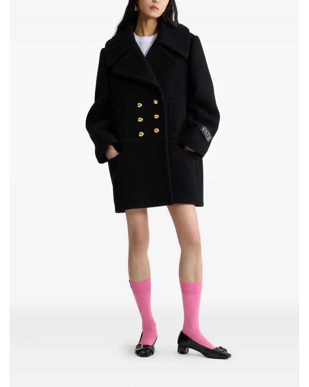 Patou Black Double-Breasted Wool Blend Coat