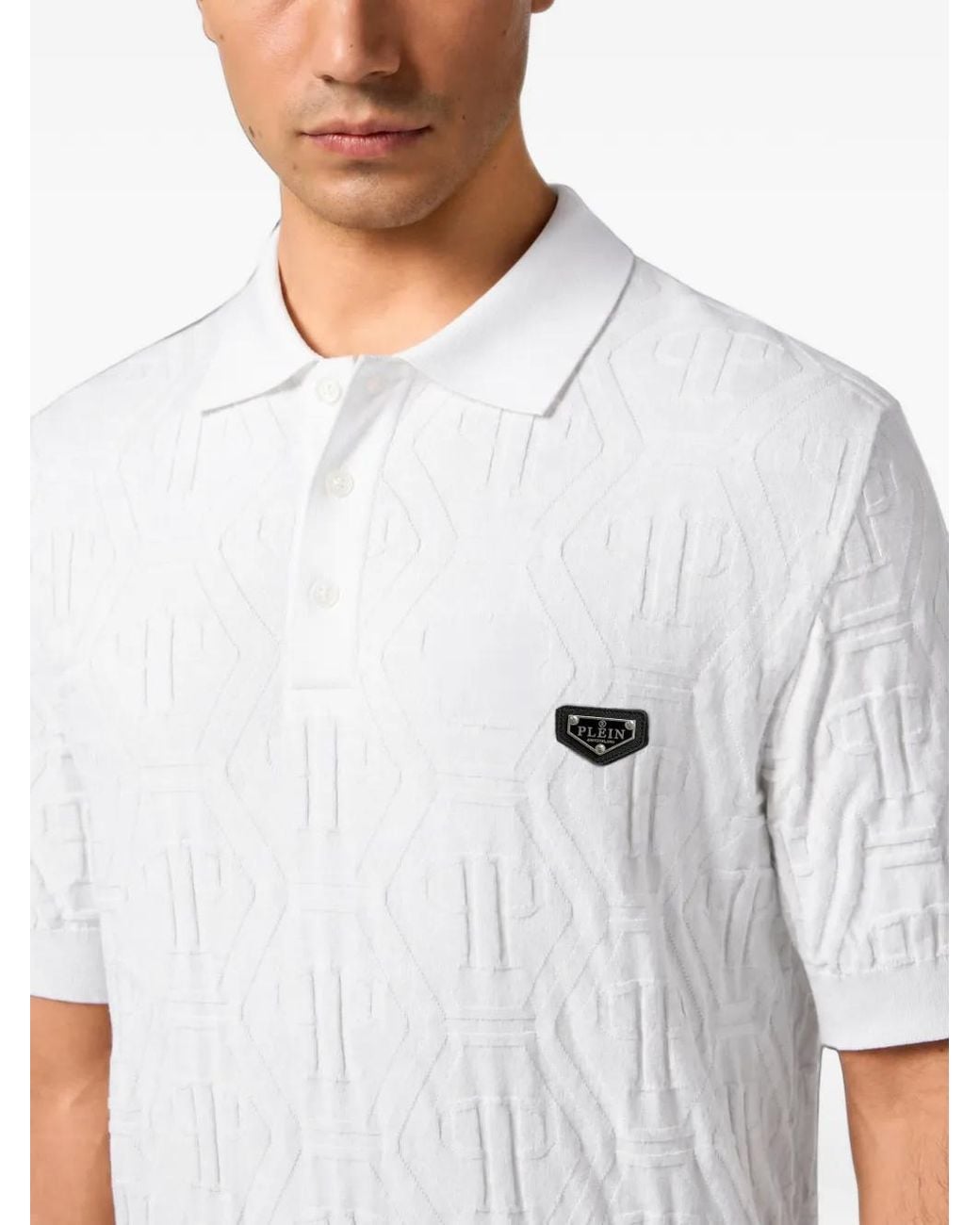 Philipp Plein White Jacquard-Monogram Polo Shirt for men