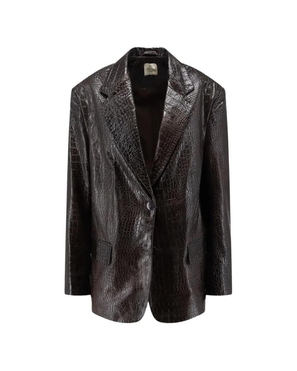 Alysi Black Crocodile-Effect Single-Breasted Blazer