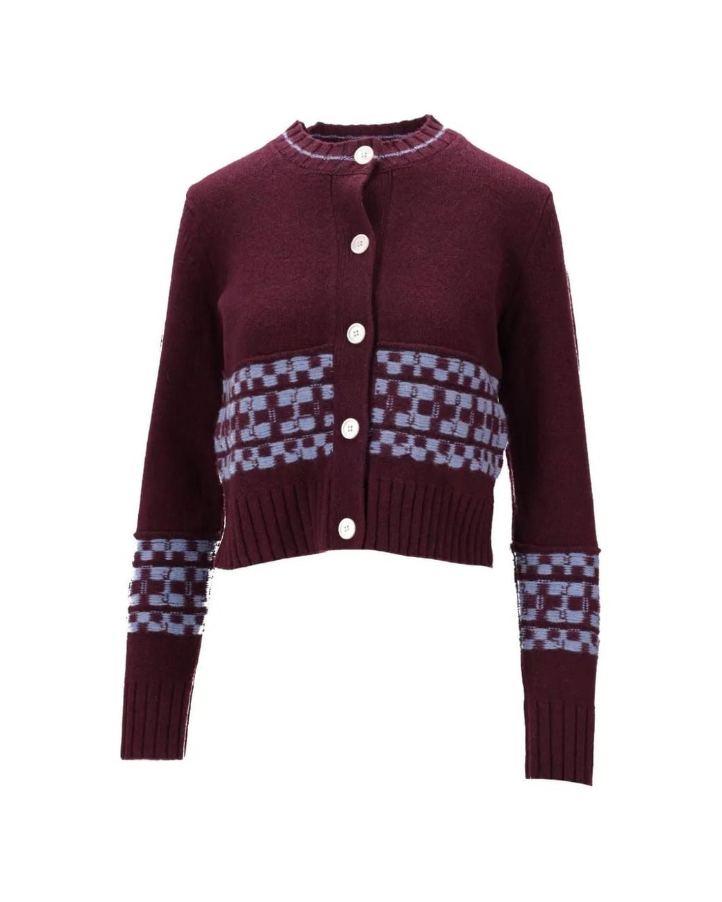 B.B. Wallace Purple Geometric-Pattern Ribbed-Trim Cardigan