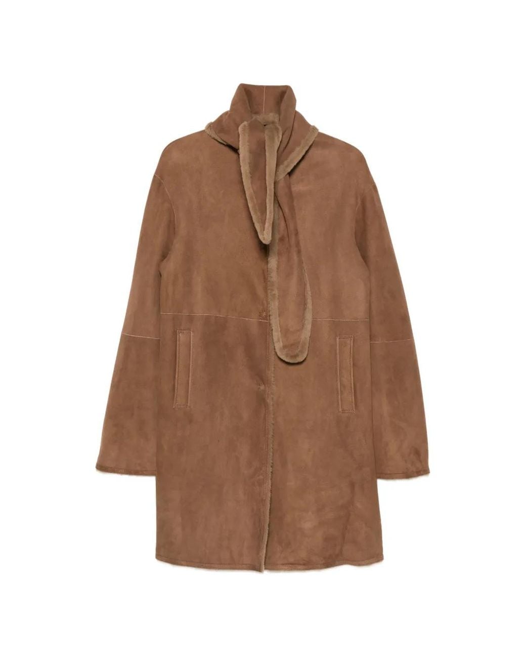 Manzoni 24 Brown Shearling-Linned Scarf-Detail Coat