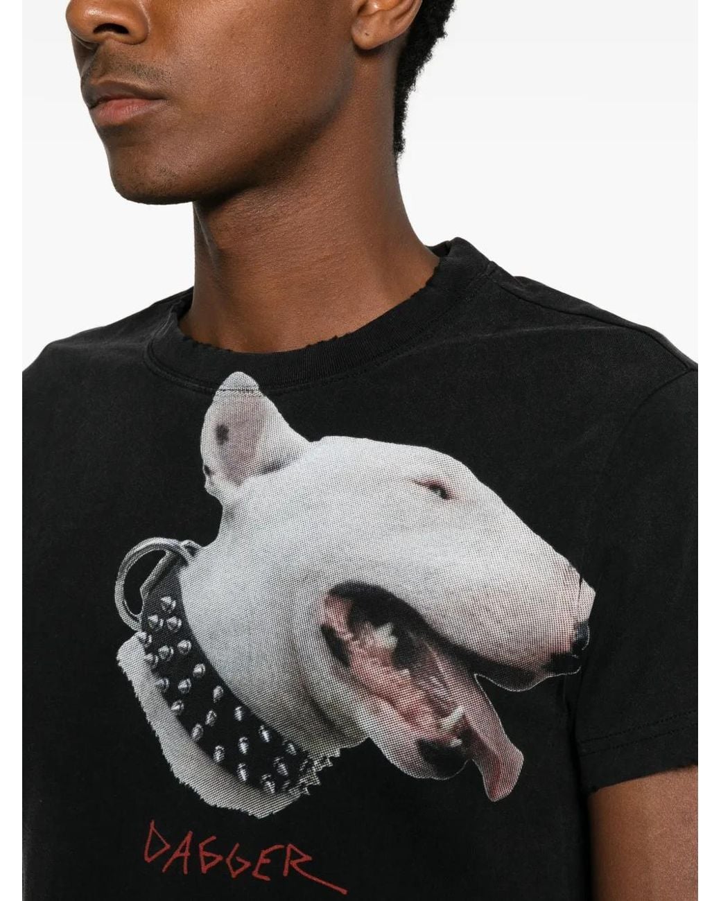 DAGGER Black Graphic-Print Distressed T-Shirt for men