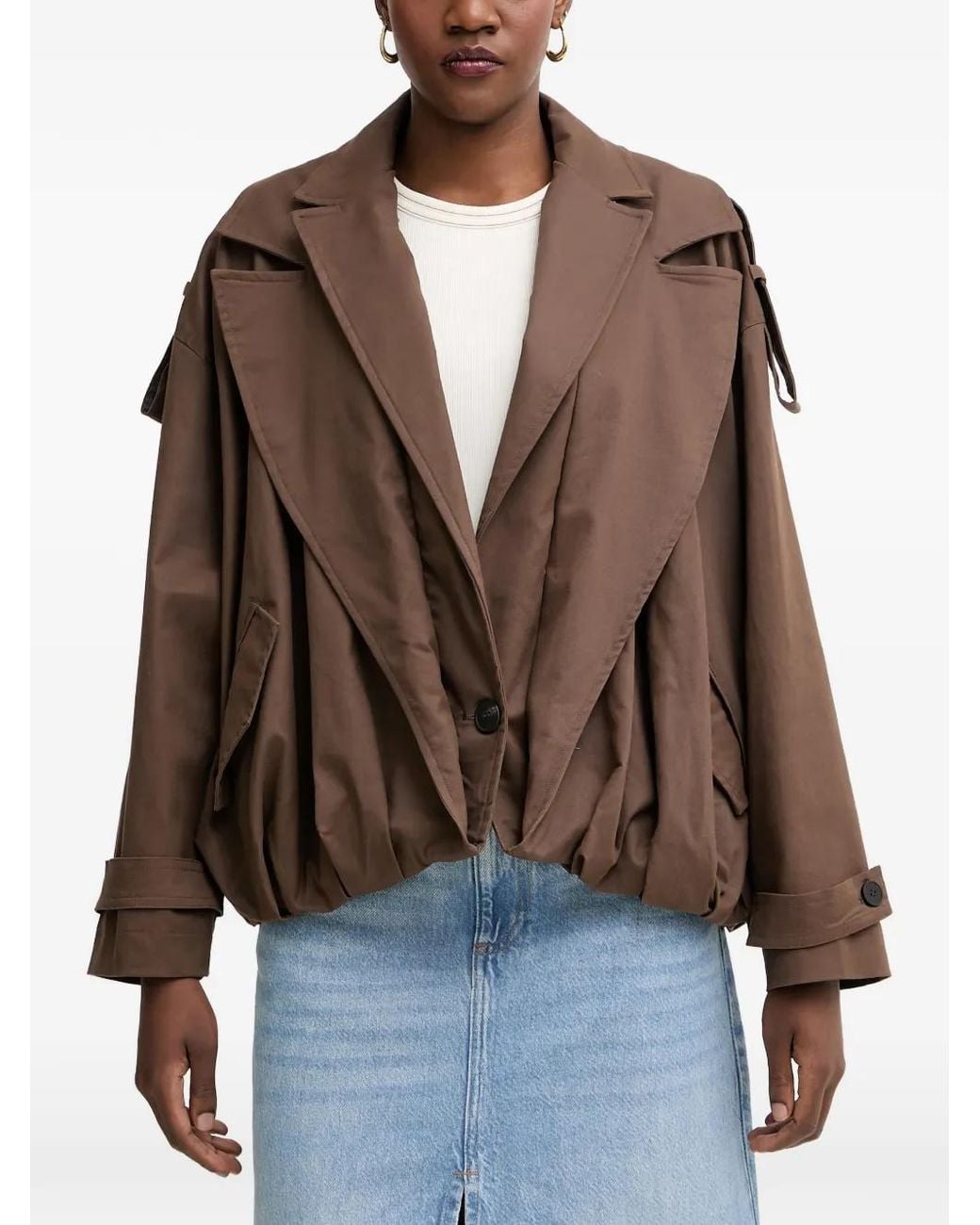 Haveone Brown Cut-Out Notched-Lapels Jacket