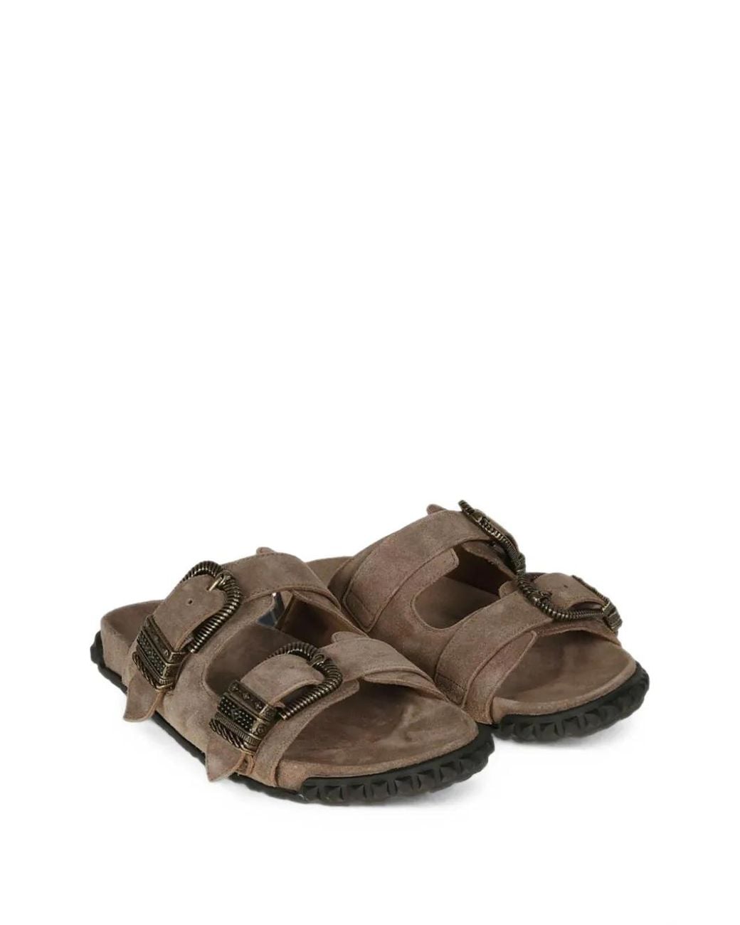 Ash Brown Twister Buckle-Fastening Flat Sandals