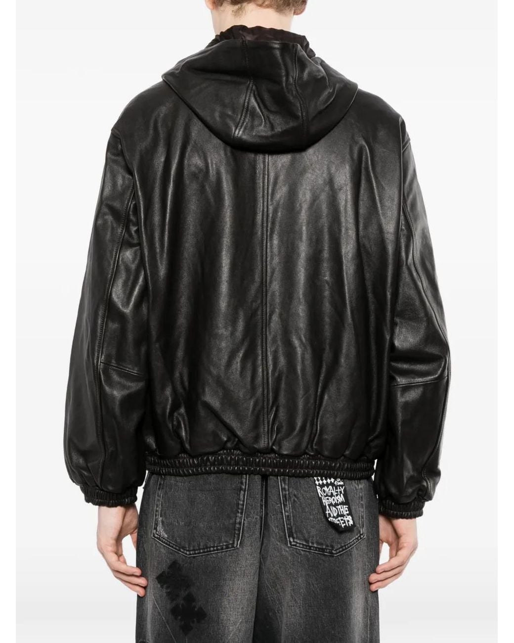 Ssstein Black Lamb Leather Hood Jacket