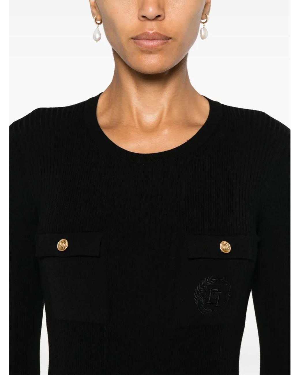 Elisabetta Franchi Black Logo-Embroidered Jumper