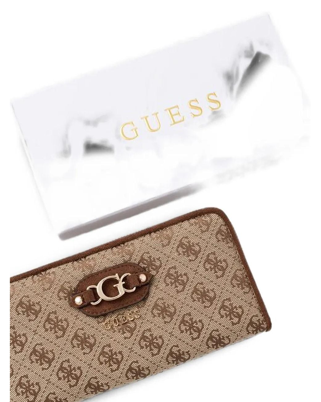 Guess Brown Maxi Samantha Monogram-Print Logo-Plaque Wallet