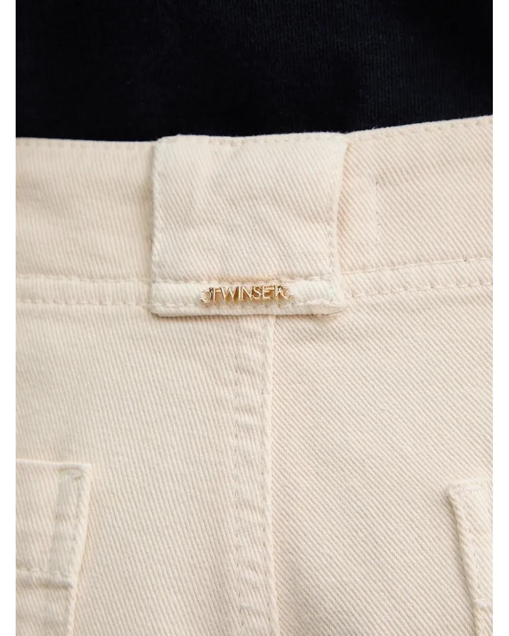 Twinset Natural Pantalon Palazzo Crop À Empiècements Contrastants
