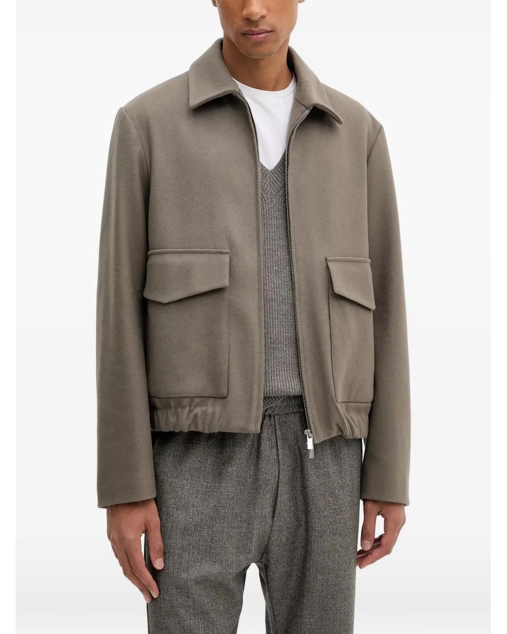 Barena Gray Flap-Pocket Zip-Up Jacket for men