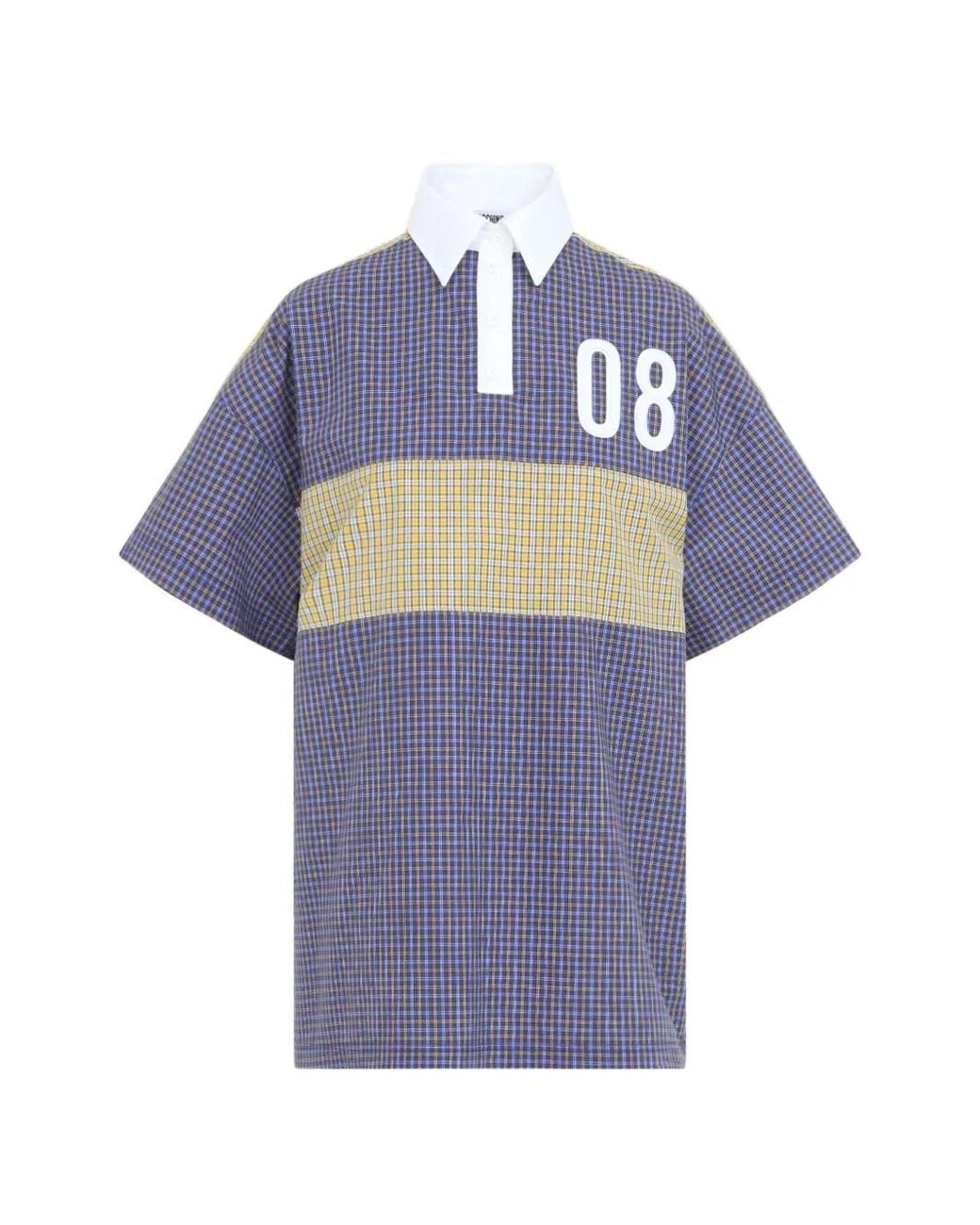 Moschino Blue Polo À Carreaux Et Logo Imprimé