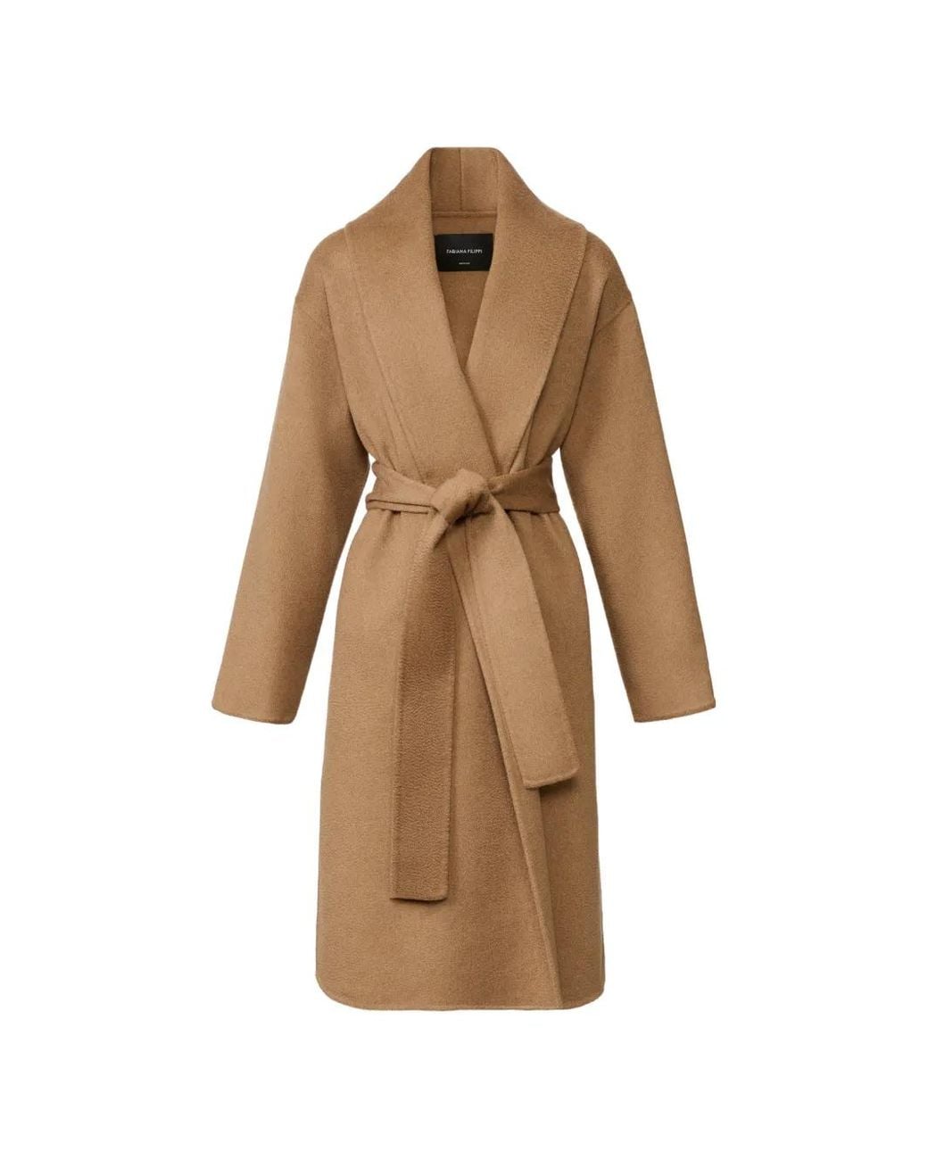 Fabiana Filippi Natural Belted Shawl-Lapel Coat