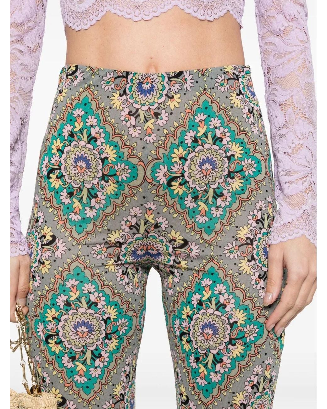Etro Green Floral-Print Trousers