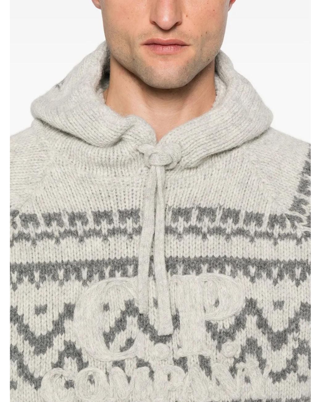 C P Company Gray C.P.Company Patterned Knitted Hoodie for men