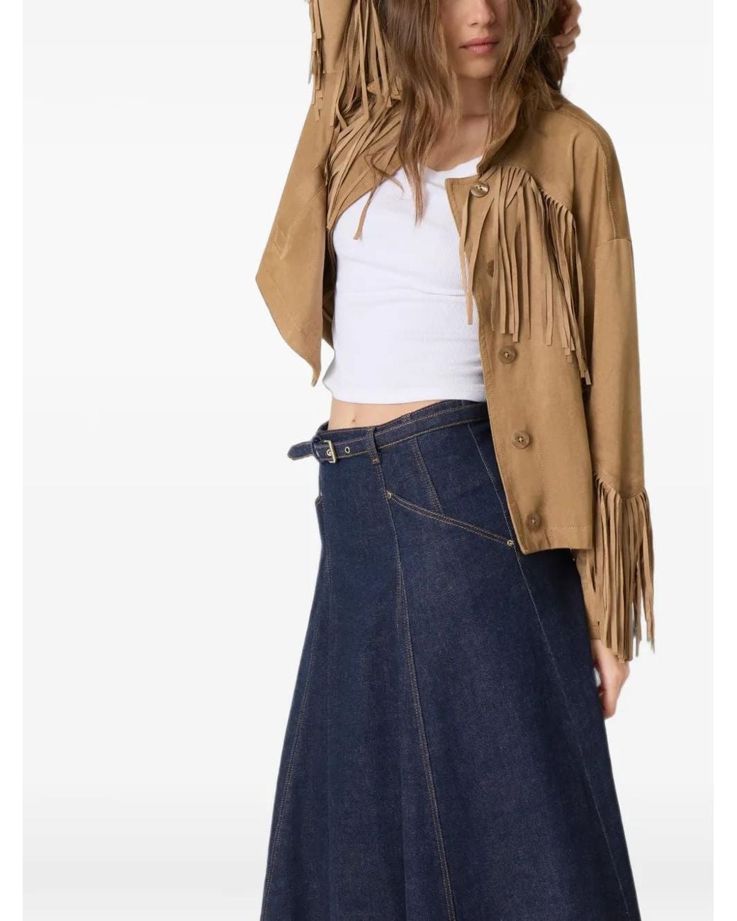 Guess Blue Rayne Belted Denim Midi Skirt