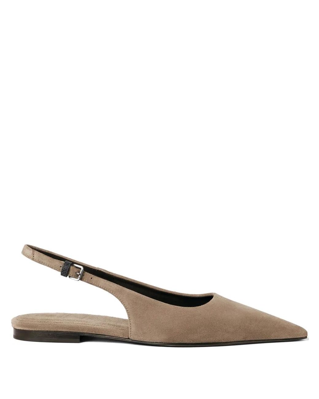 Brunello Cucinelli Brown Shiny Detailed Slingback Flats