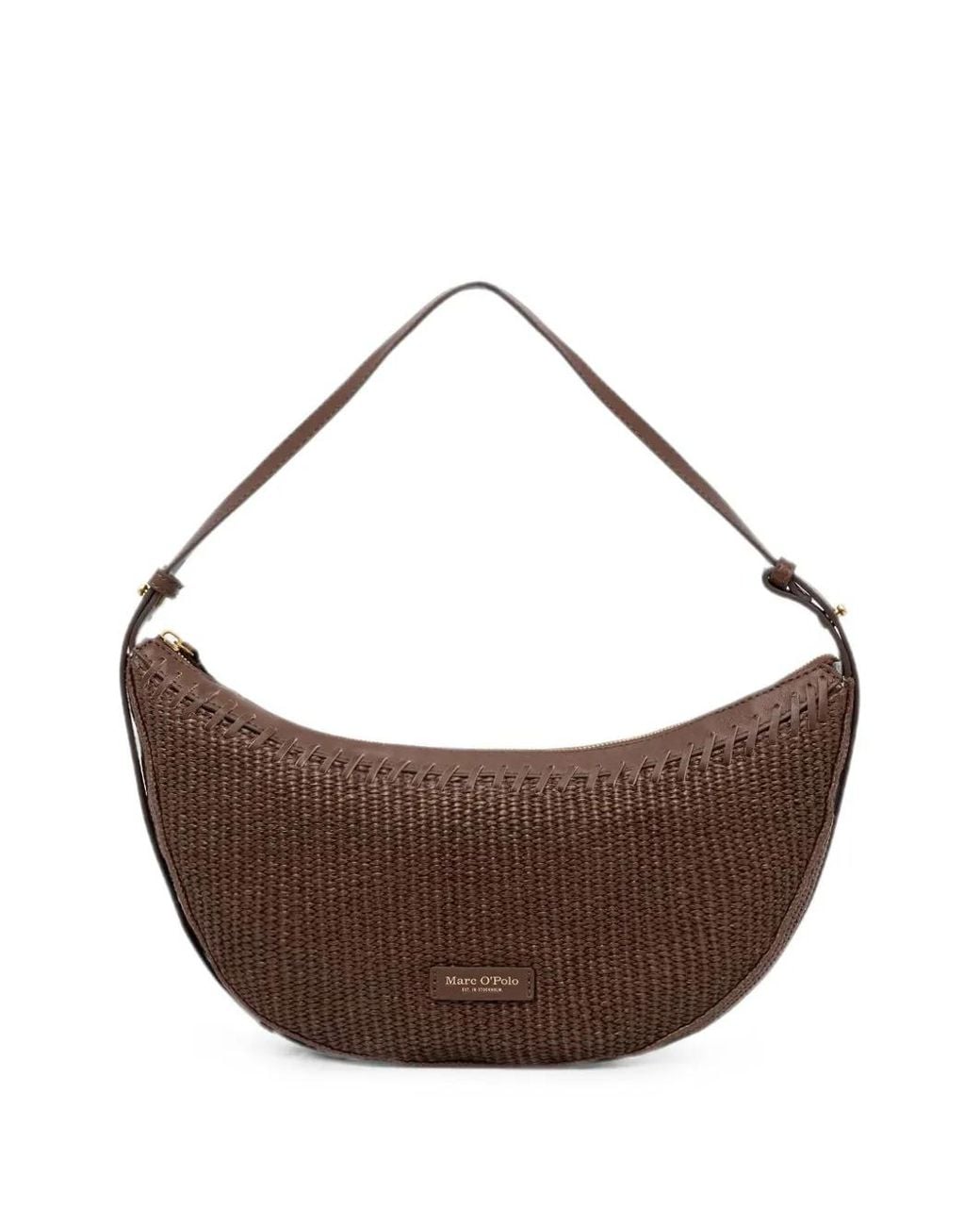 Marc O' Polo Brown Woven Whipstitch-Trim Shoulder Bag