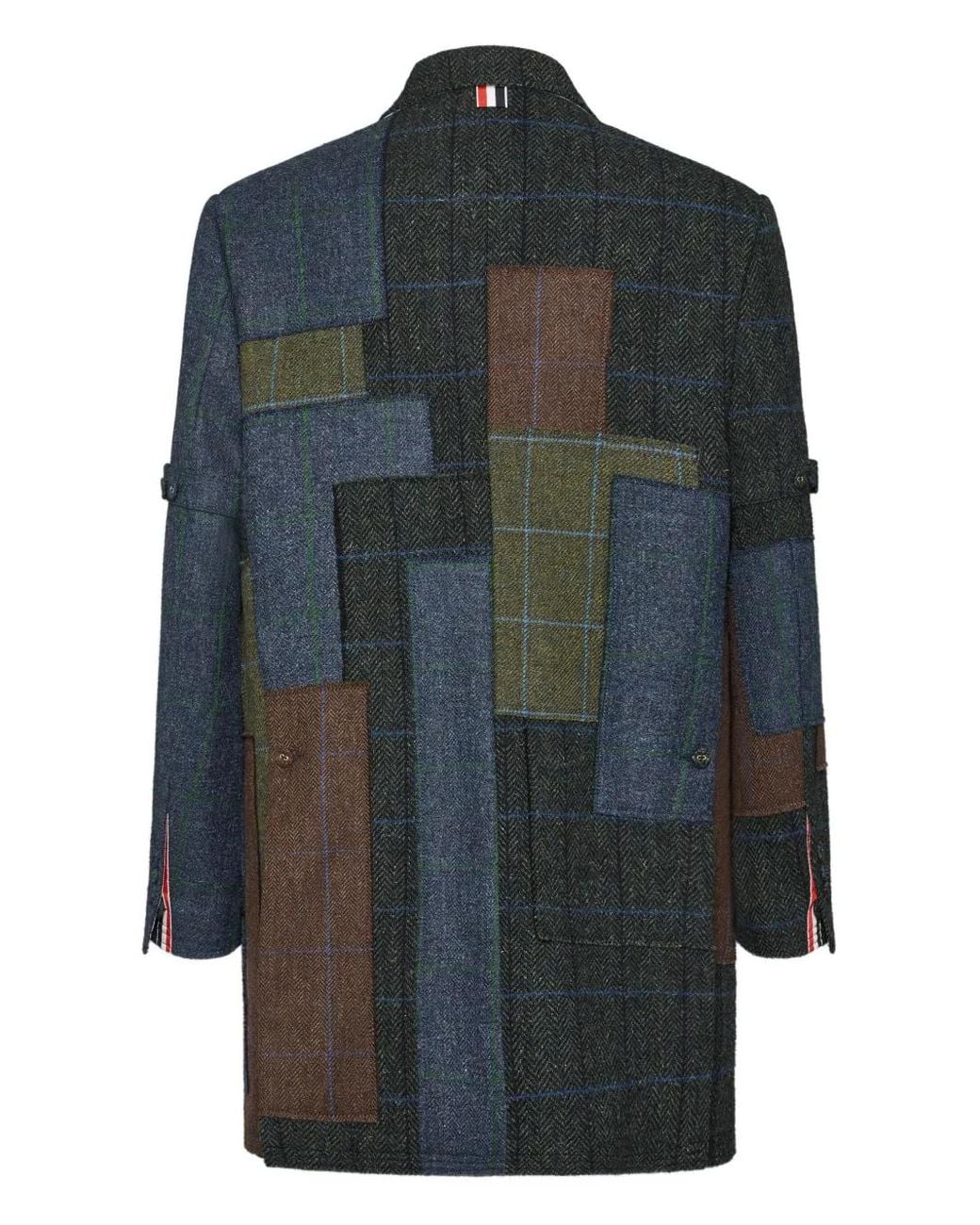 Thom Browne Gray Hunting Tweed Patchwork Coat for men