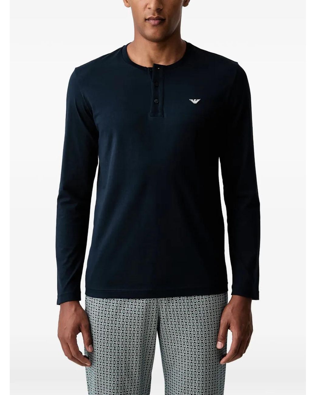 Emporio Armani Blue Logo-Embroidered Geometric-Print Pajamas for men