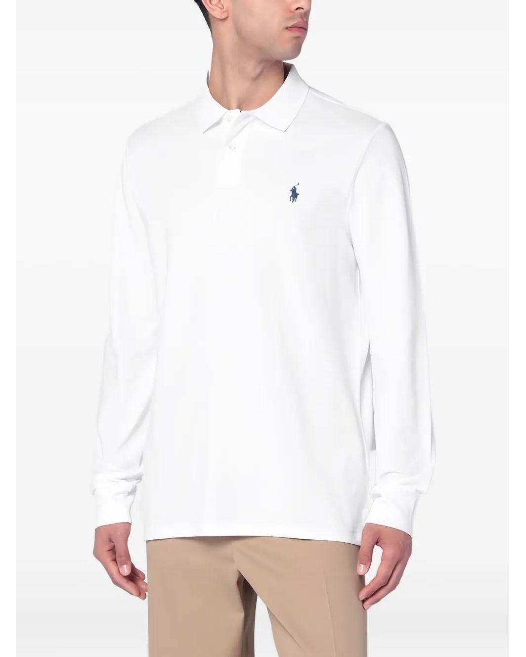 Polo Ralph Lauren Long-Sleeve Logo Polo Shirt in White for Men | Lyst UK