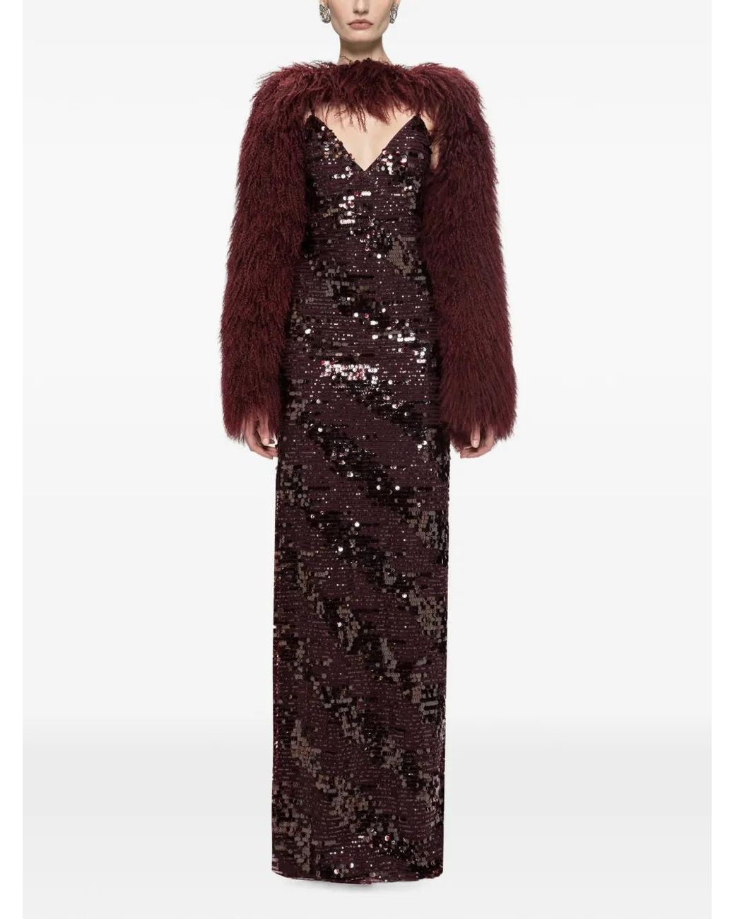 Nissa Purple Sequin-Embellished Backless Maxi Dress