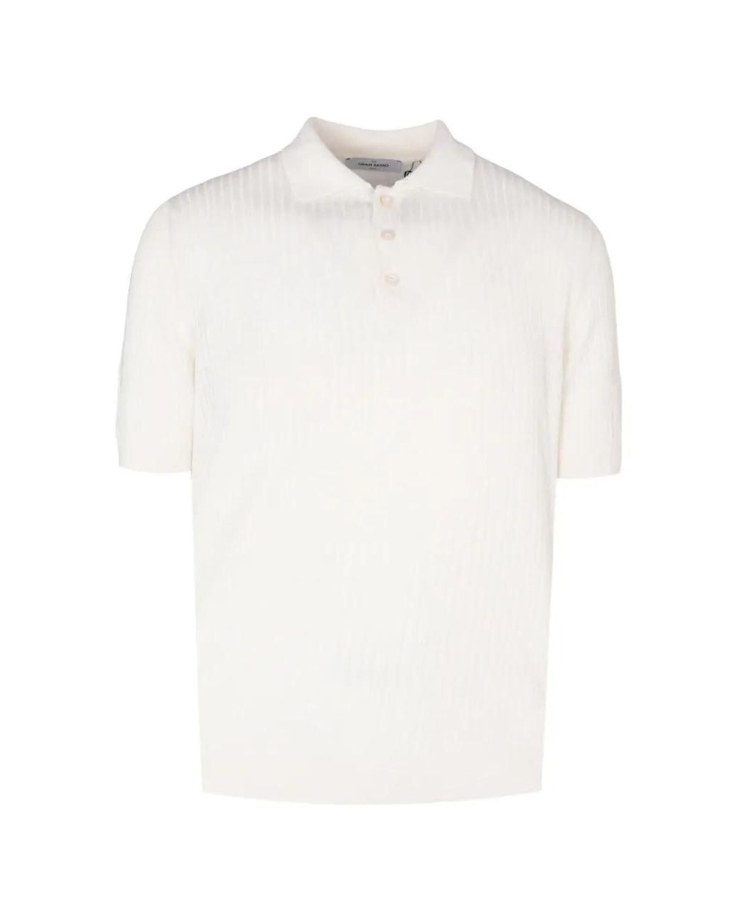 Gran Sasso White Ribbed-Knit Polo Shirt for men