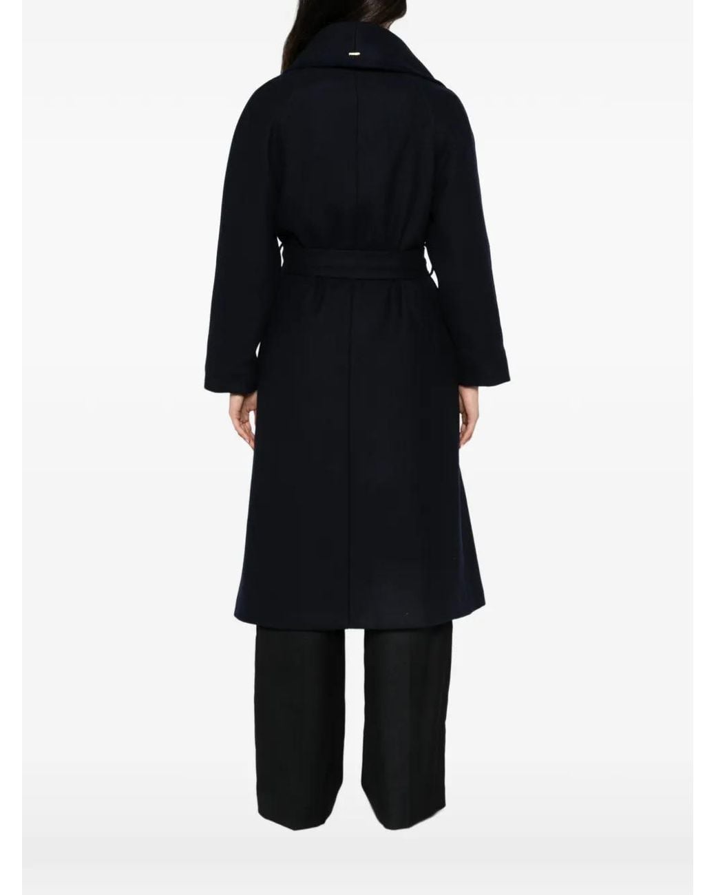 Twinset Black Belted Shawl-Collar Coat