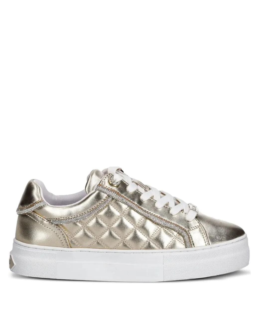 Guess White Gratea Quilted Metallic-Effect Sneakers