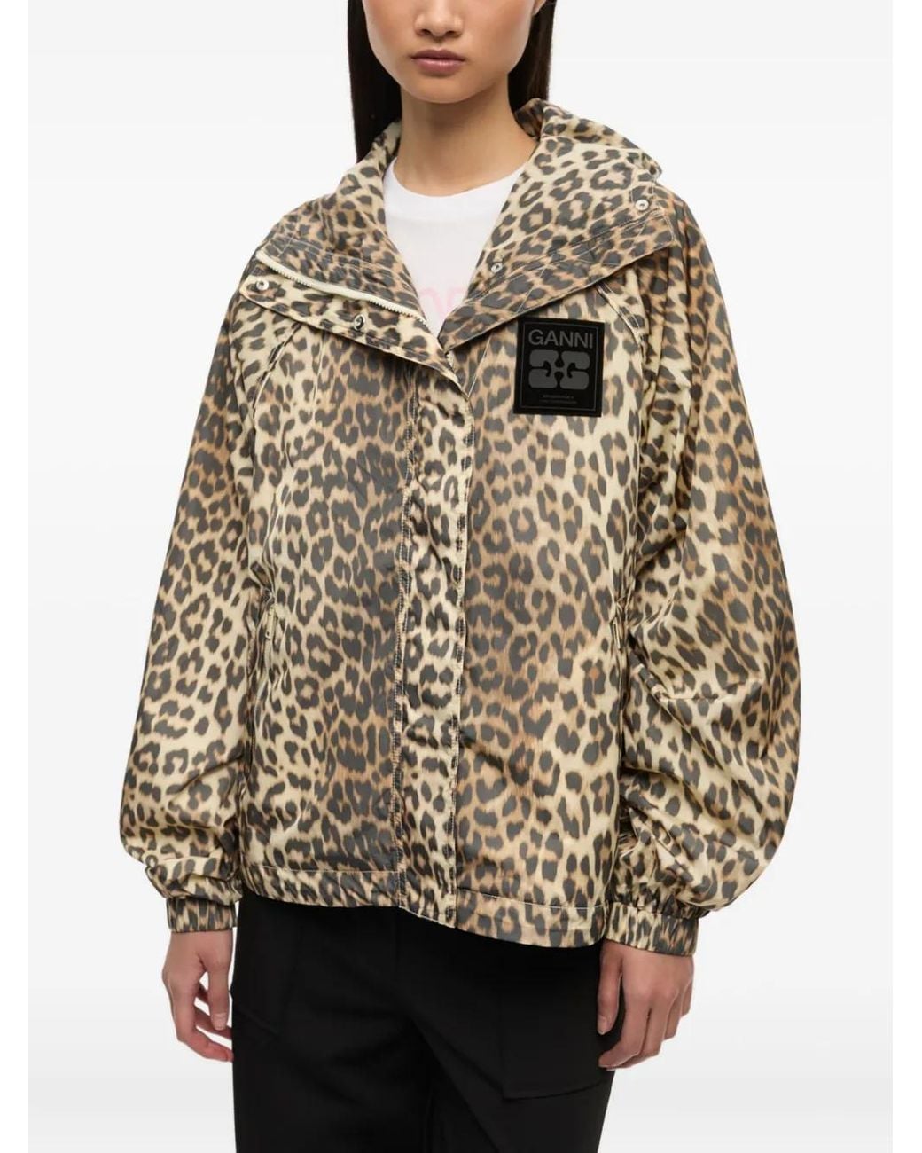Ganni Natural Giacca Con Stampa Leopardata