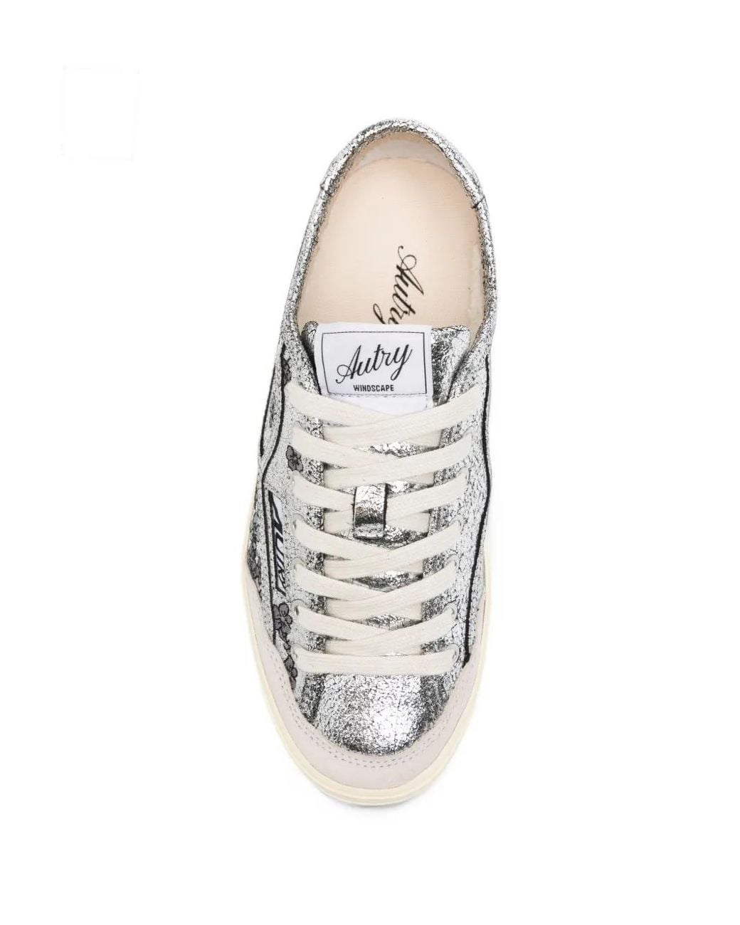 Autry White Floral-Print Crackled-Leather Sneakers