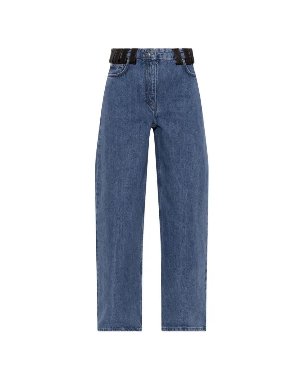 IRO Blue Archies Leather-Trimmed Jeans