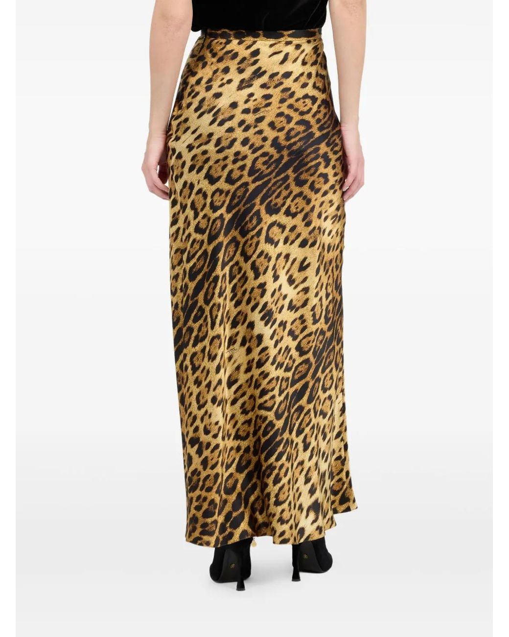 Roberto Cavalli Metallic Silk Skirt With Jaguar Skin Print