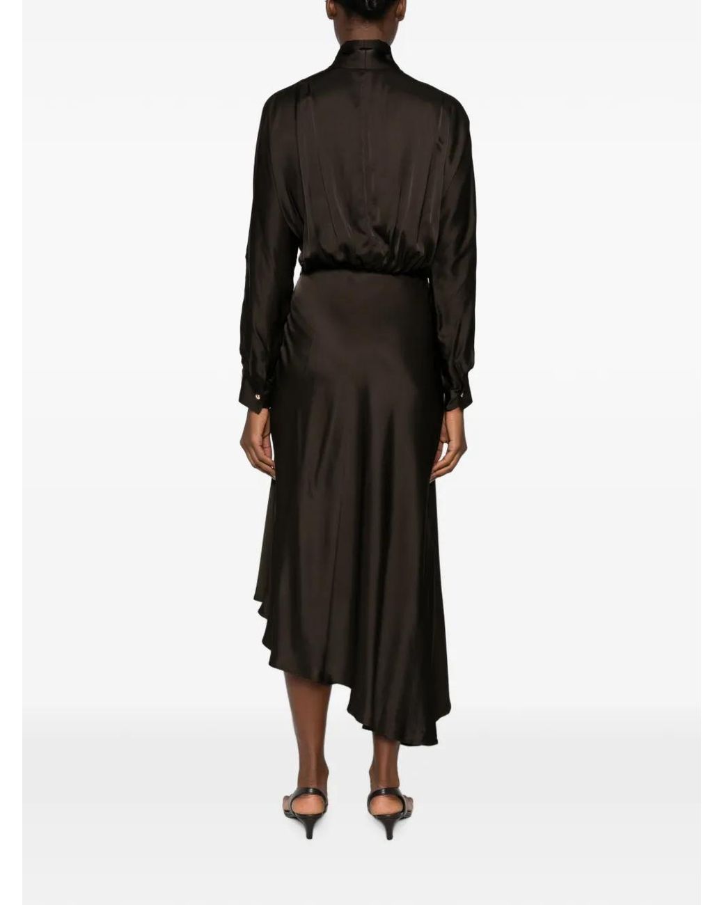 Maje Black Tie-Neck Asymmetric Midi Dress