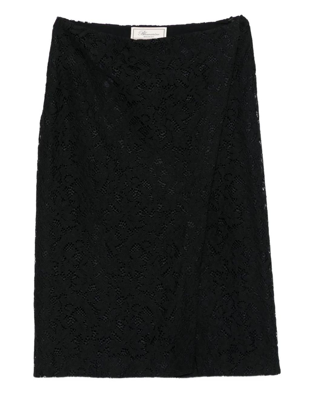 Blumarine Black Lace-Floral Midi Skirt