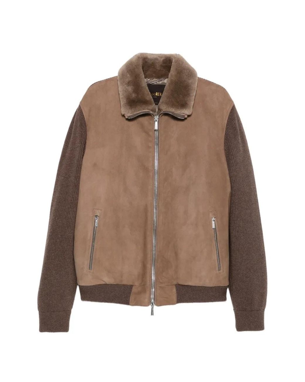 Moorer Brown Shearling-Collar Panelled Jacket for men