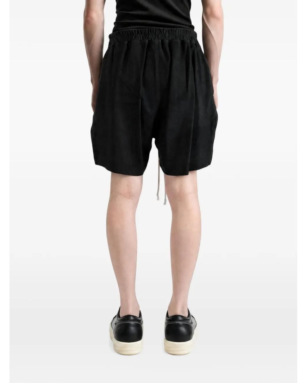 Rick Owens Black Drawstring Leather Shorts for men