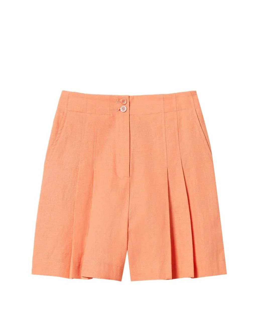 Twinset Orange Linen Blend Shorts With Pleats