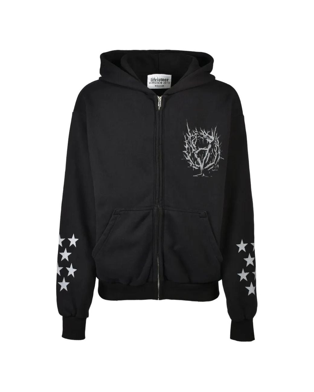 lifeiswar Black Graphic-Print Zip-Up Hoodie for men